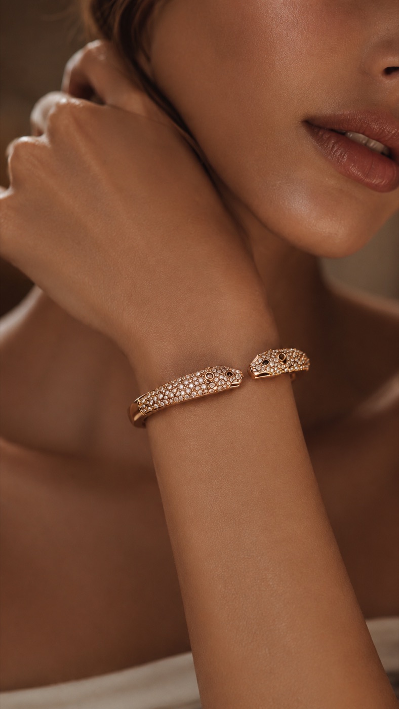 Gold-Pavé-Armband, Close-up — KI-generiert
